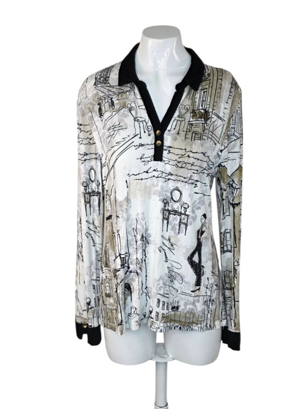 Dolcezza Long Sleeve Art Collared Shirt, Art To Wear, Stretch, Size Medium